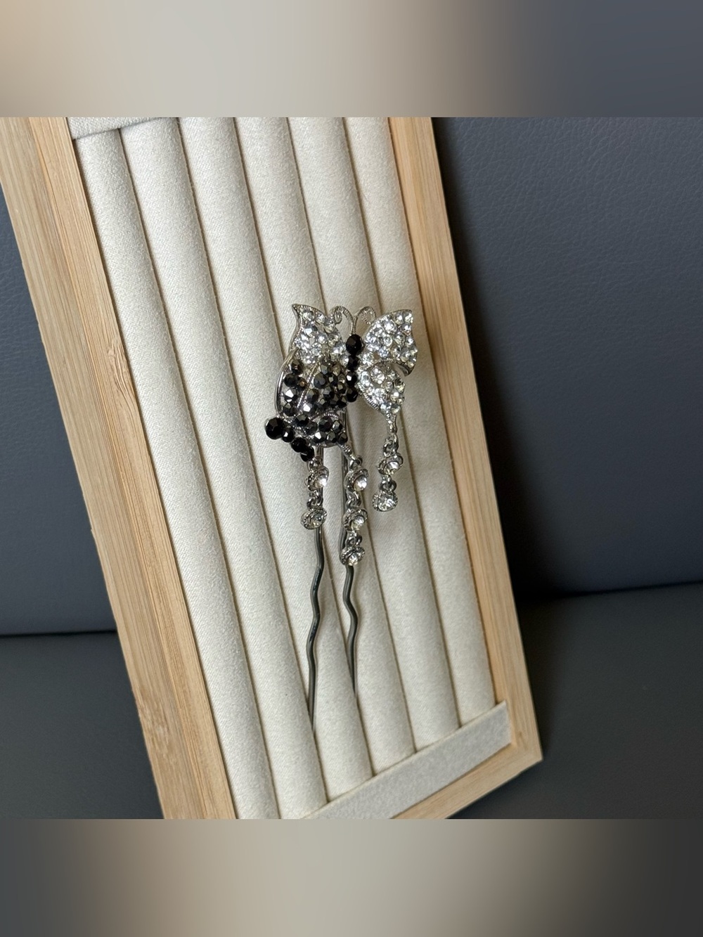 Black & Clear Crystal Butterfly Hair Pin - Picture 6 of 14